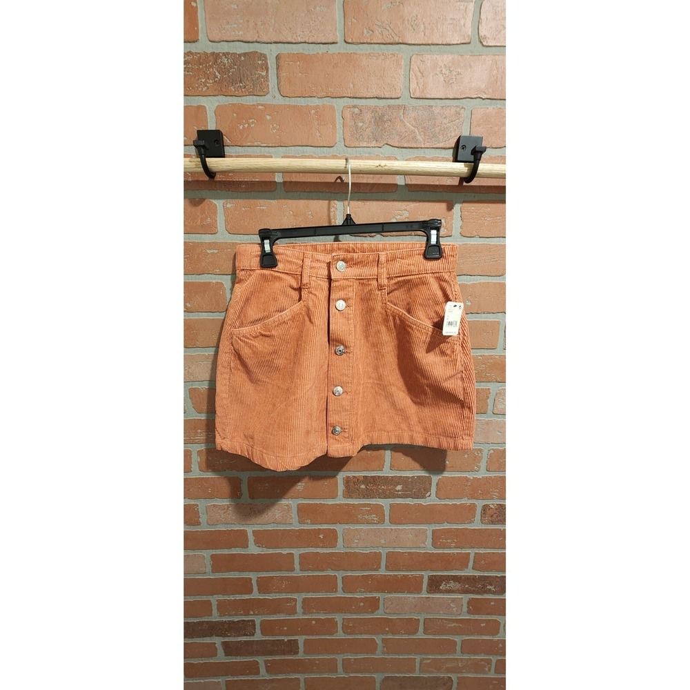 Free People Corduroy Mini Skirt Burnt Orange Button Front A-Line Size 4 sku18 - Picture 9 of 13